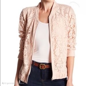 14th & Union Pink Lace Bomber Jacket